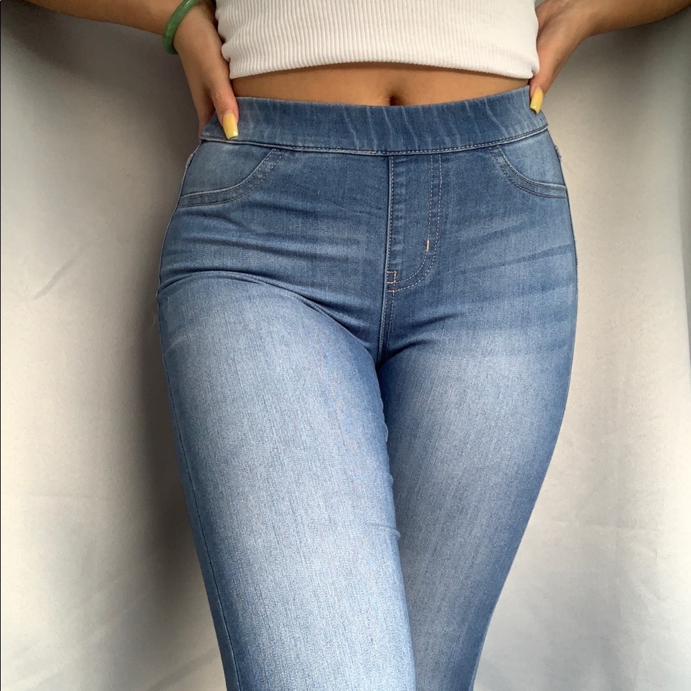 stretch denim flare pants